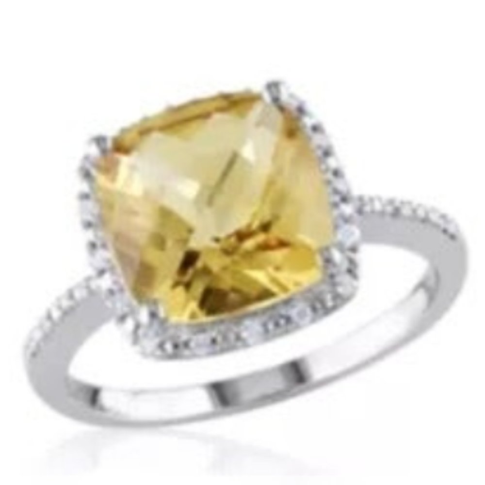 Sterling Silver Citrine and Diamond Ring - BRAND NEW